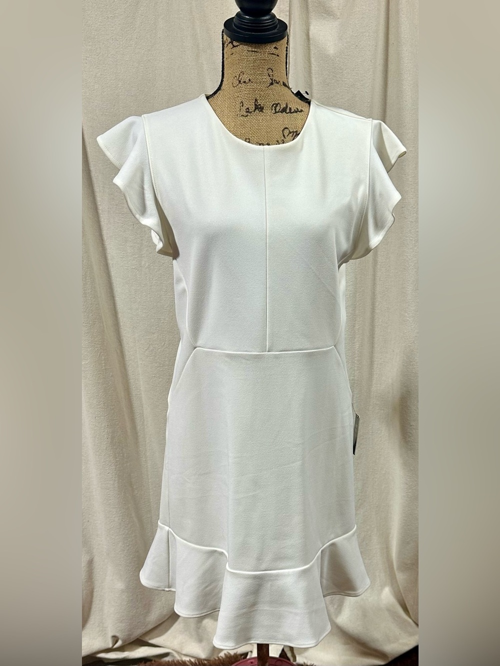 Express White Flutter-Sleeve Midi Dress
